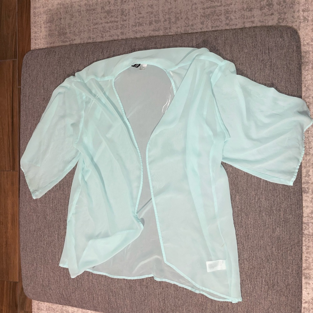Baby blue aquaish swim cover up kimono